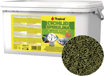 TROPICAL Cichlid Spirulina Medium Sticks 5L/1,8kg (63628) - Pływające pałeczki roślinne ze spiruliną dla średnich pielęgnic