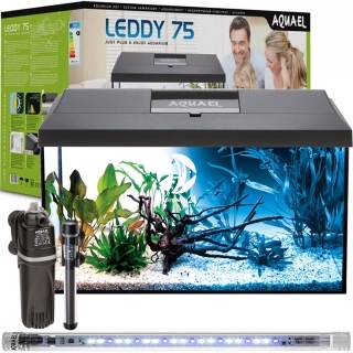 AQUAEL Leddy Plus 75 Day&Night Black 2.0 (124534) - Zestaw akwariowy: oświetlenie LED, filtr, grzałka