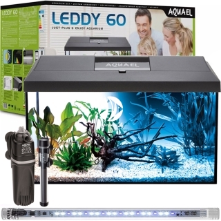 AQUAEL Leddy Plus 60 Day&Night Black 2.0 (124532) - Zestaw akwariowy: oświetlenie LED, filtr, grzałka