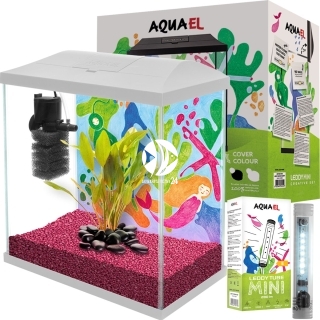 AQUAEL Leddy Mini Creative Set 30 White + Lampa LED - Zestaw: akwarium filtr pokrywa oświetlenie