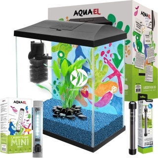 AQUAEL Leddy Mini Creative Set 30 Black LED + Grzałka - Zestaw: akwarium filtr pokrywa oświetlenie grzałka