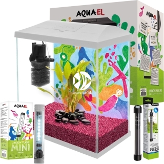 AQUAEL Leddy Mini Creative Set 30 White LED + Grzałka - Zestaw: akwarium filtr pokrywa oświetlenie grzałka