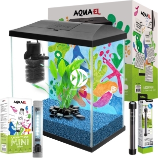 AQUAEL Leddy Mini Creative Set 35 Black LED + Grzałka - Zestaw: akwarium filtr pokrywa oświetlenie grzałka