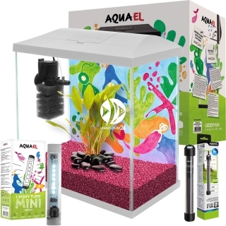 AQUAEL Leddy Mini Creative Set 35 White LED + Grzałka - Zestaw: akwarium filtr pokrywa oświetlenie grzałka