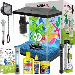 Leddy Mini Creative Set 35 Black - Dla Bojownika - Zestaw: akwarium filtr pokrywa oświetlenie grzałka preparaty pokarm akcesoria