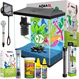 Leddy Mini Creative Set 30 Black - Dla Krewetek - Zestaw: akwarium filtr pokrywa oświetlenie grzałka preparaty pokarm akcesoria