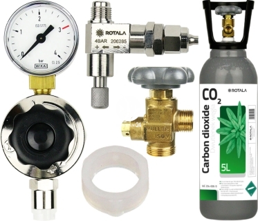 ROTALA Zestaw CO2 do akwarium nr. 37 - Zawiera: Butla 5L, reduktor z jednym manometrem, zaworek precyzyjny z zaworem zwrotnym, uszczelka